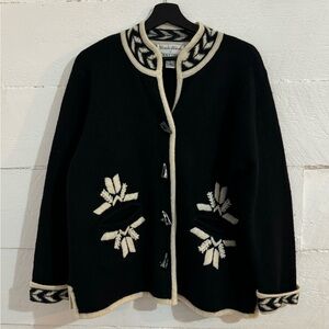 Vintage Nordic Wondra Wool Black Button-up Sweater Jacket Cardigan